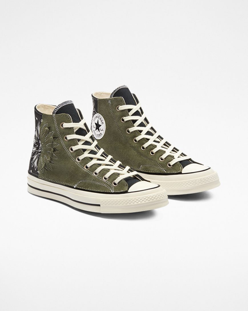 Zapatillas Altas Converse Chuck 70 LTD Paisley Suede Mujer Negras Verde | PE 80EWL5